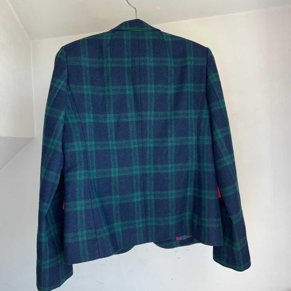 J.Crew Plaid Schoolboy Blazer Size 10 Green Navy Wool Blend Crest Button Preppy - Picture 5 of 9